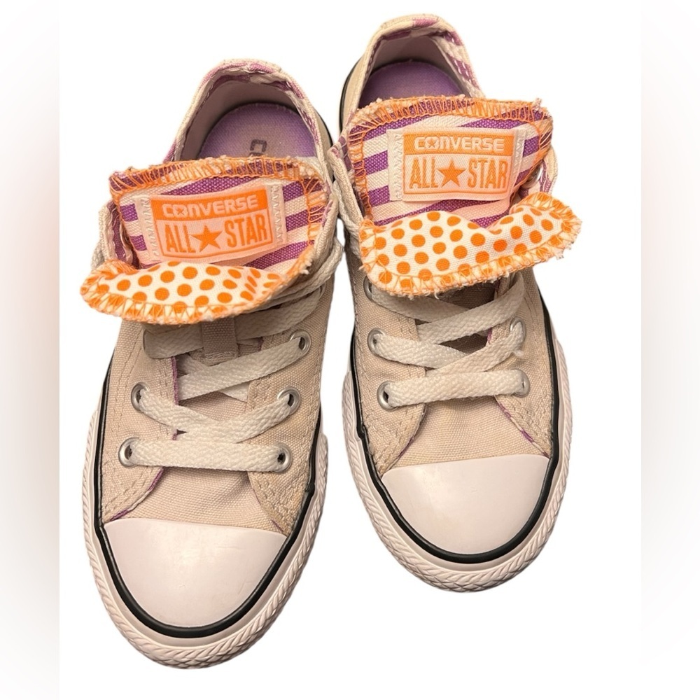 Kids Converse Double Tongue Polka Dot Sneakers - Cream Orange Purple Size 12